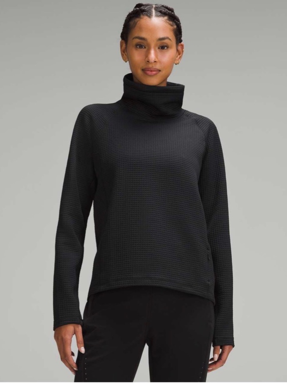 Lululemon Waffle-Knit Funnel-Neck Long-Sleeve Shirt
Black
